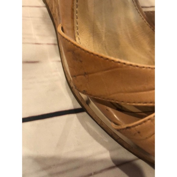 Antonio Melani Beige Cork Heels Platforms Wedge 9.5 tan Leather - Picture 7 of 9